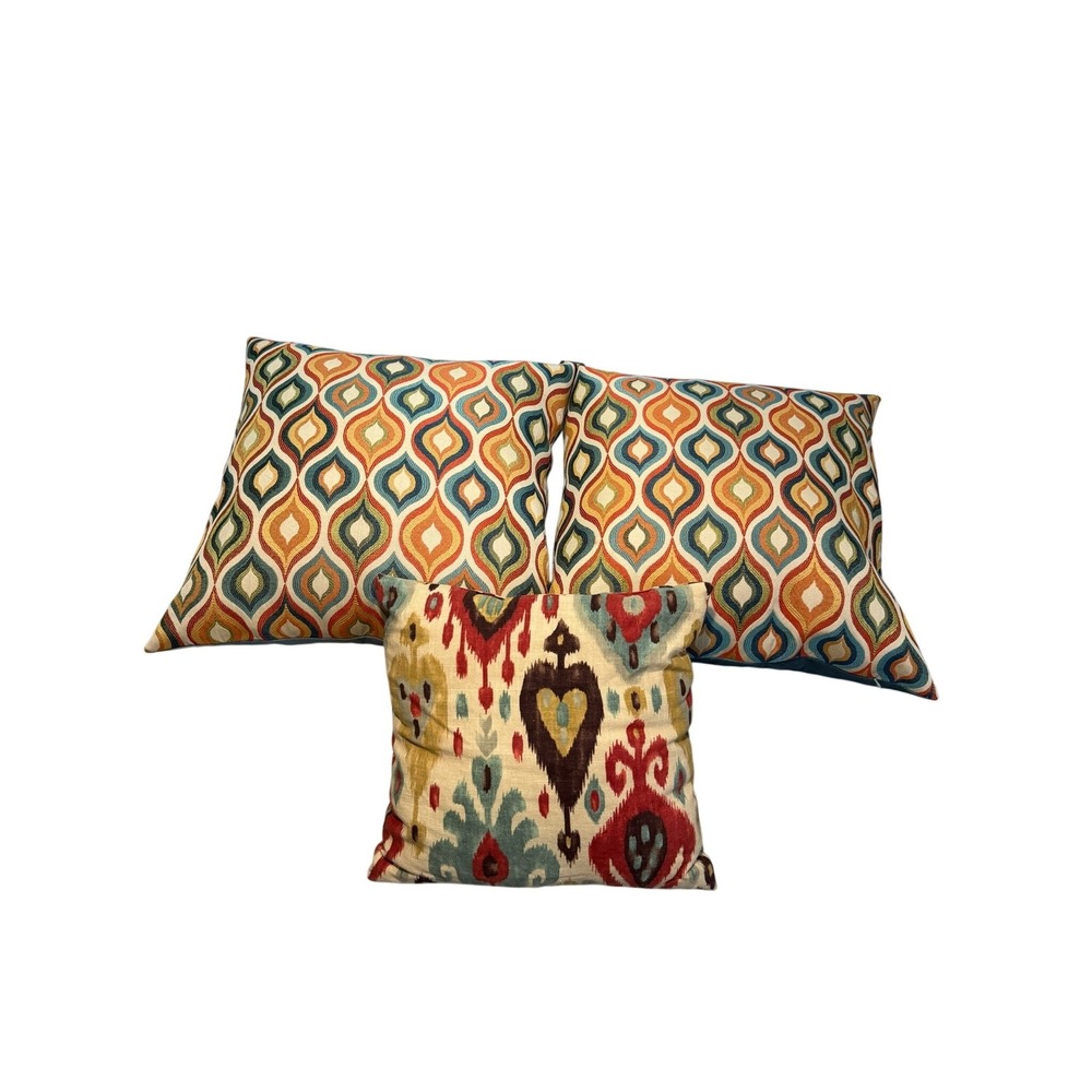 Set of 2 DV KAP Home Embroider Velvet Back Down Pillow Geometric Color 21x21"